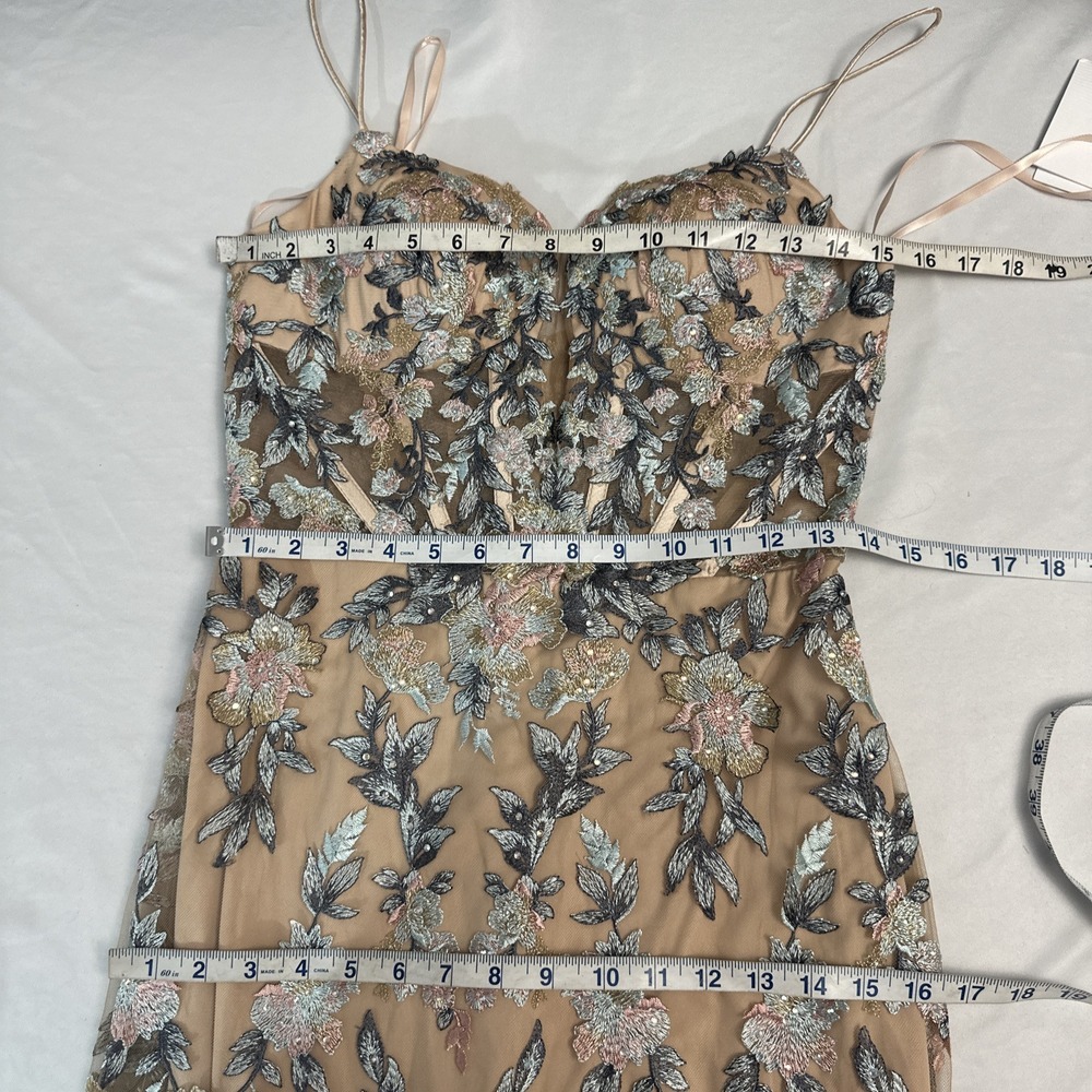 NWT $798 Mac‎ Duggal [ 4 ] 79313 Embroidered Spaghetti Strap Trumpet Gown Nude - Picture 3 of 15